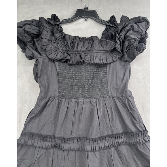 Anthropologie Love The Label Off The Shoulder Tiered Black Mini Dress Size Large - Picture 8 of 10